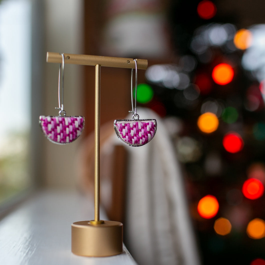Hot Pink Woven Embroidered Earrings