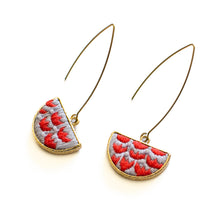 Load image into Gallery viewer, Coral Folk Tulips Embroidered Earrings
