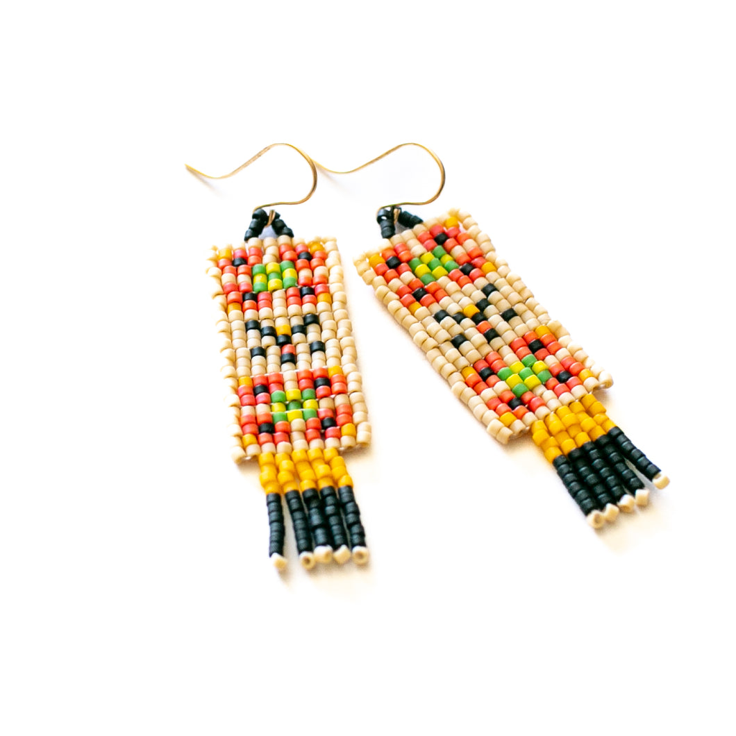 Ecru Squares Beaded Earrings