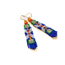 Load image into Gallery viewer, Cobalt Pattern Beaded Earrings
