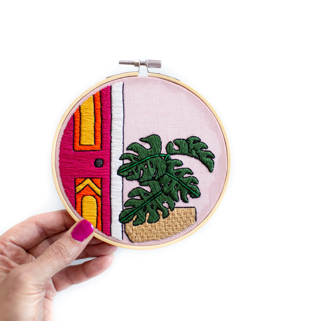 Monstera at the Door Embroidery Pattern