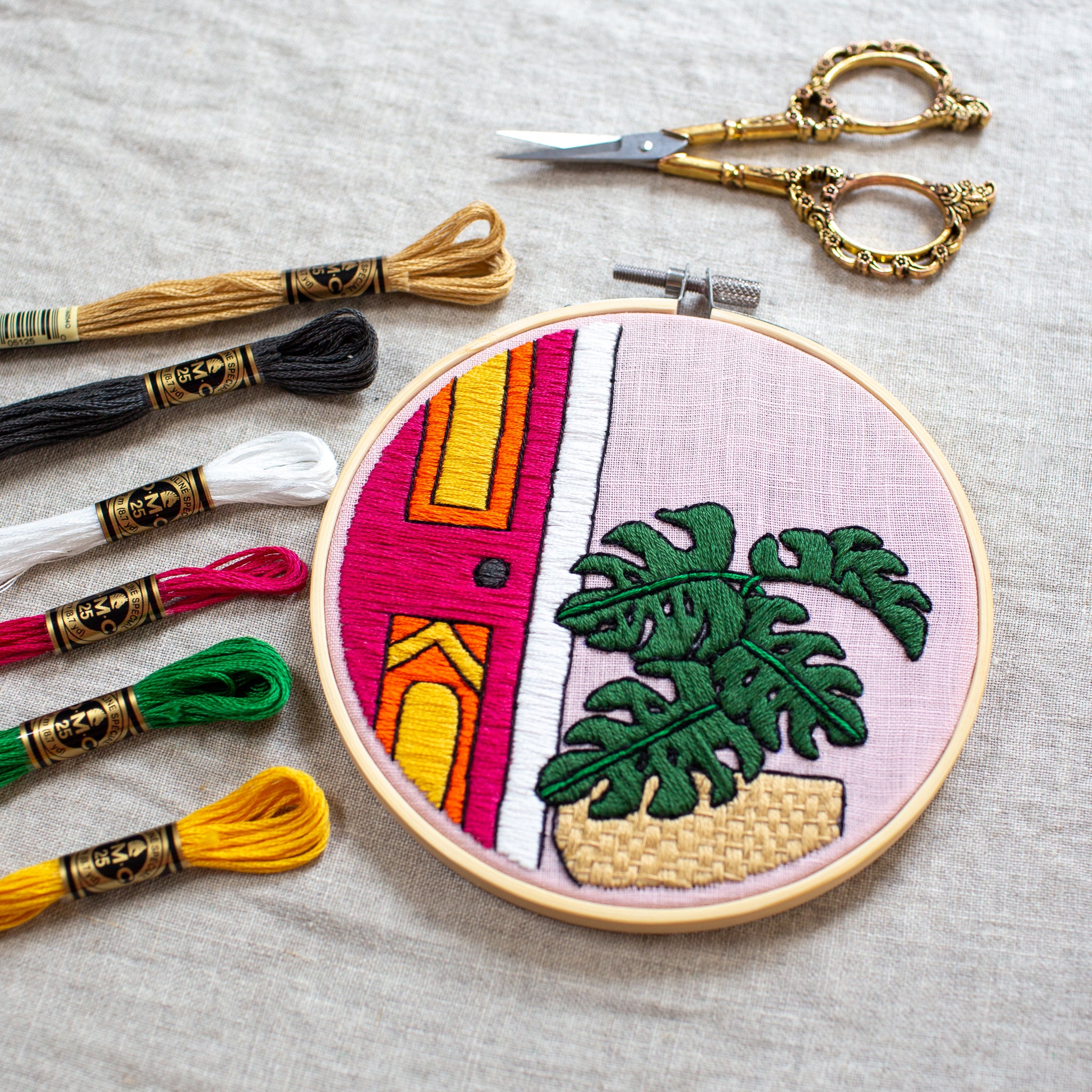 monstera plant embroidery Monstera at the Door Embroidery Pattern – Jen Ann Handmade