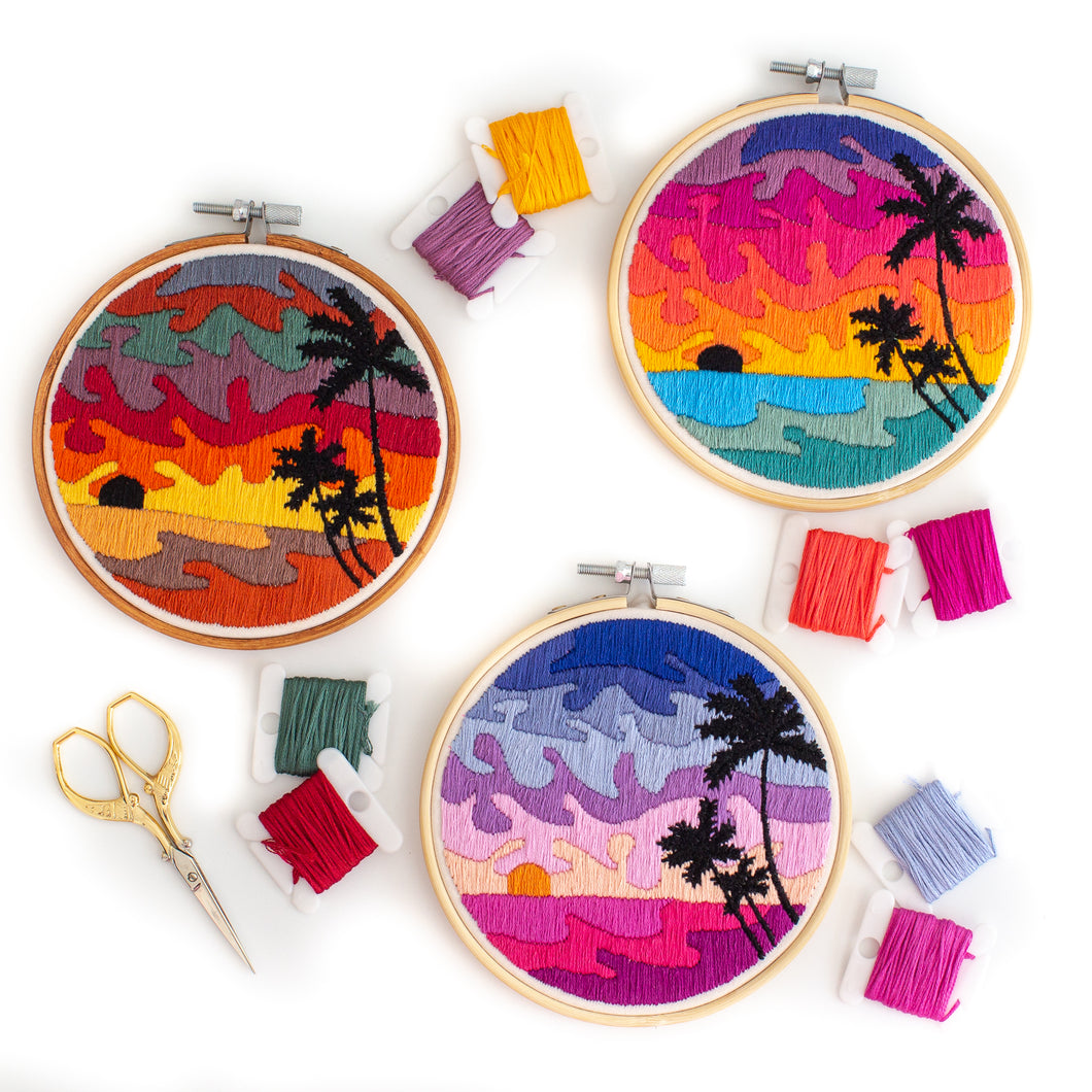 Ocean Palm Sunset Embroidery Pattern