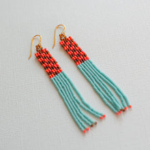 Load image into Gallery viewer, Checkerboard Fringe Beaded Earrings
